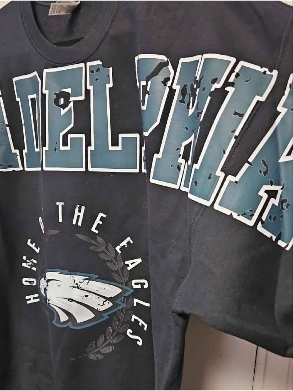 Gildan Black Crewneck with Green And White Eagles Graphic - Picture 4 of 7